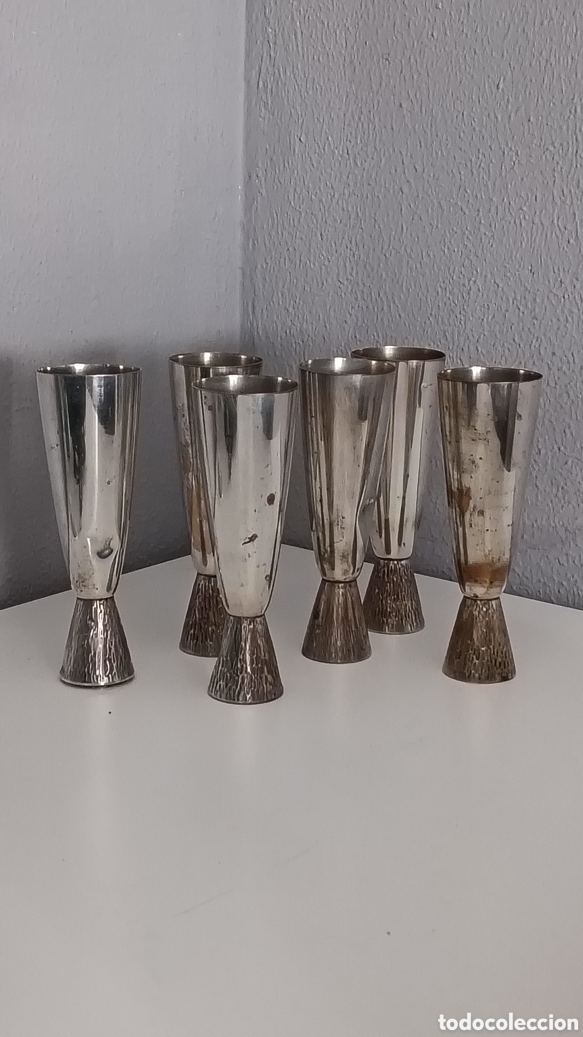 Vintage: Conjunto 6 Copas a&ntilde;os 50 Barcelona Vintage Metal Plateado