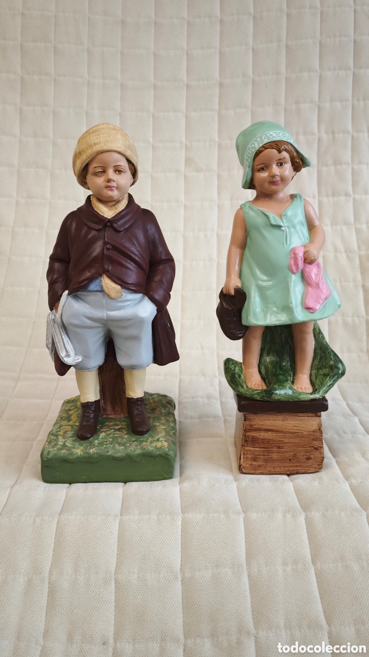 Vintage: Pareja de figuras de ni&ntilde;os vintage