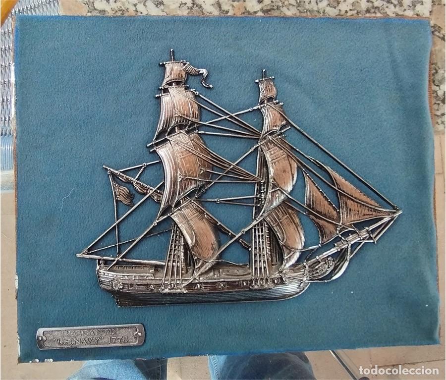 Vintage: BERGANTIN US. NAVY 1778 CUADRO CON BARCO EN METAL MANUFACTURAS RODEX MIDE 30/24 CM
