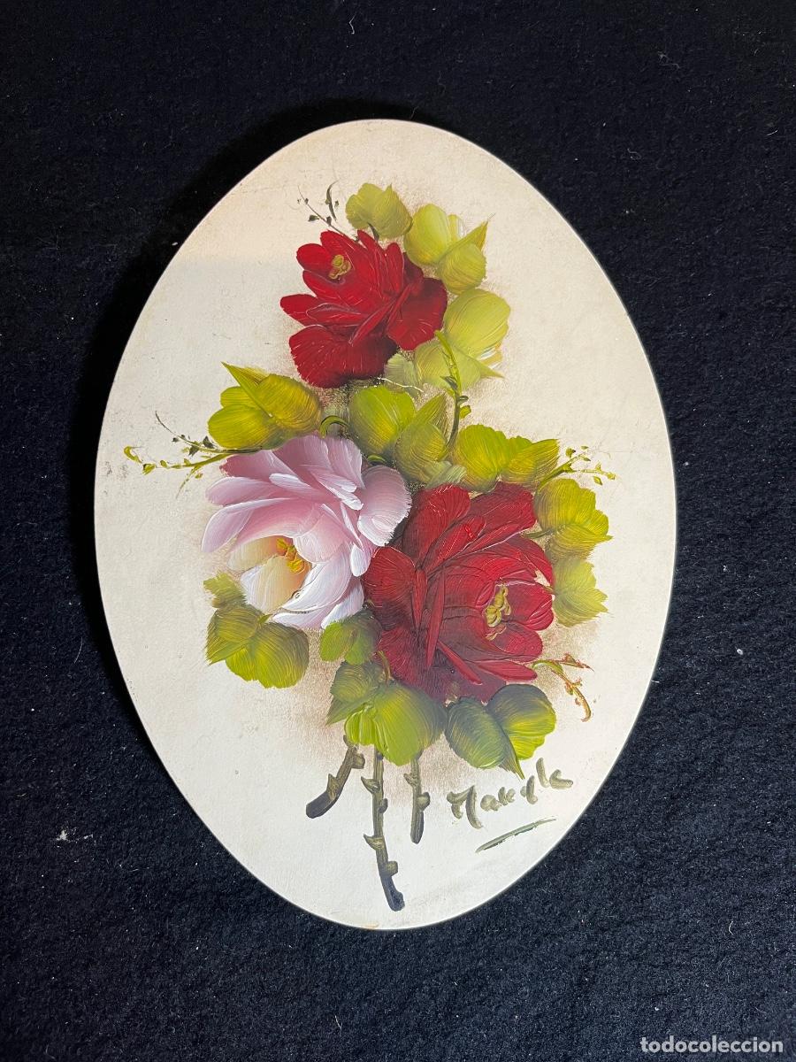 Vintage: Medall&oacute;n Ovalado Guarinos Marull Flores Rojas Vintage A&ntilde;os 70 Decoraci&oacute;n Retro