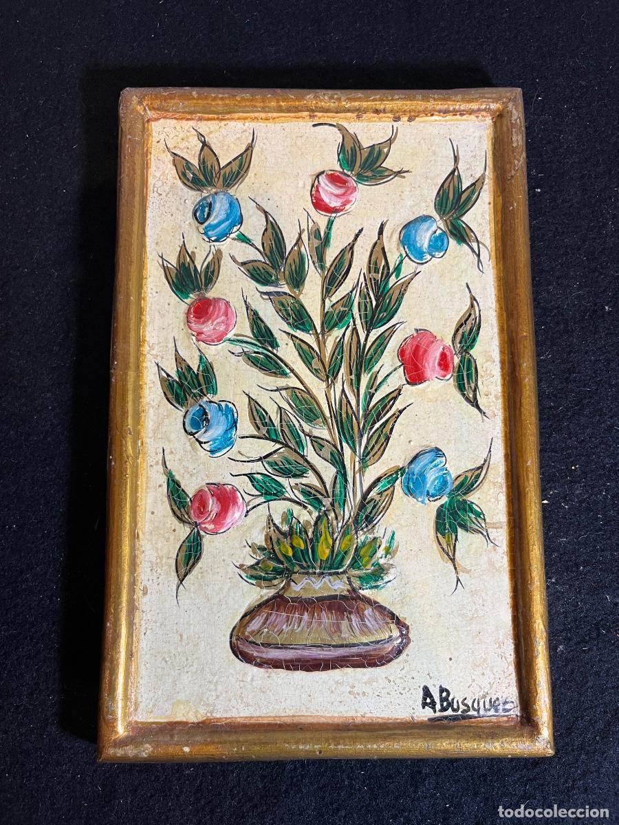 Vintage: Cuadro Vintage Flores A. Busquets Pintura Craquelada Retro A&ntilde;os 60 70 Decoraci&oacute;n