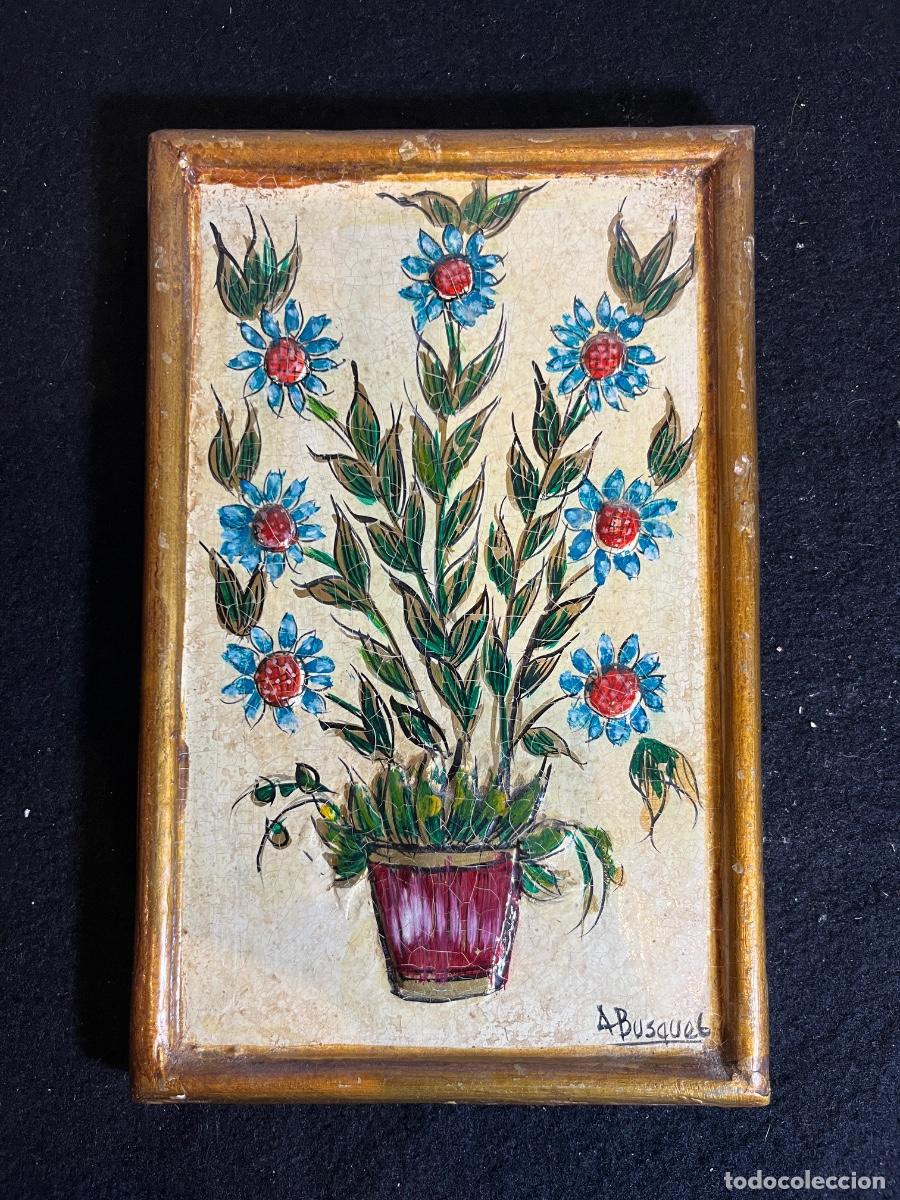 Vintage: Cuadro Vintage Flores A. Busquets Pintura Craquelada A&ntilde;os 60 70 Decoraci&oacute;n Retro