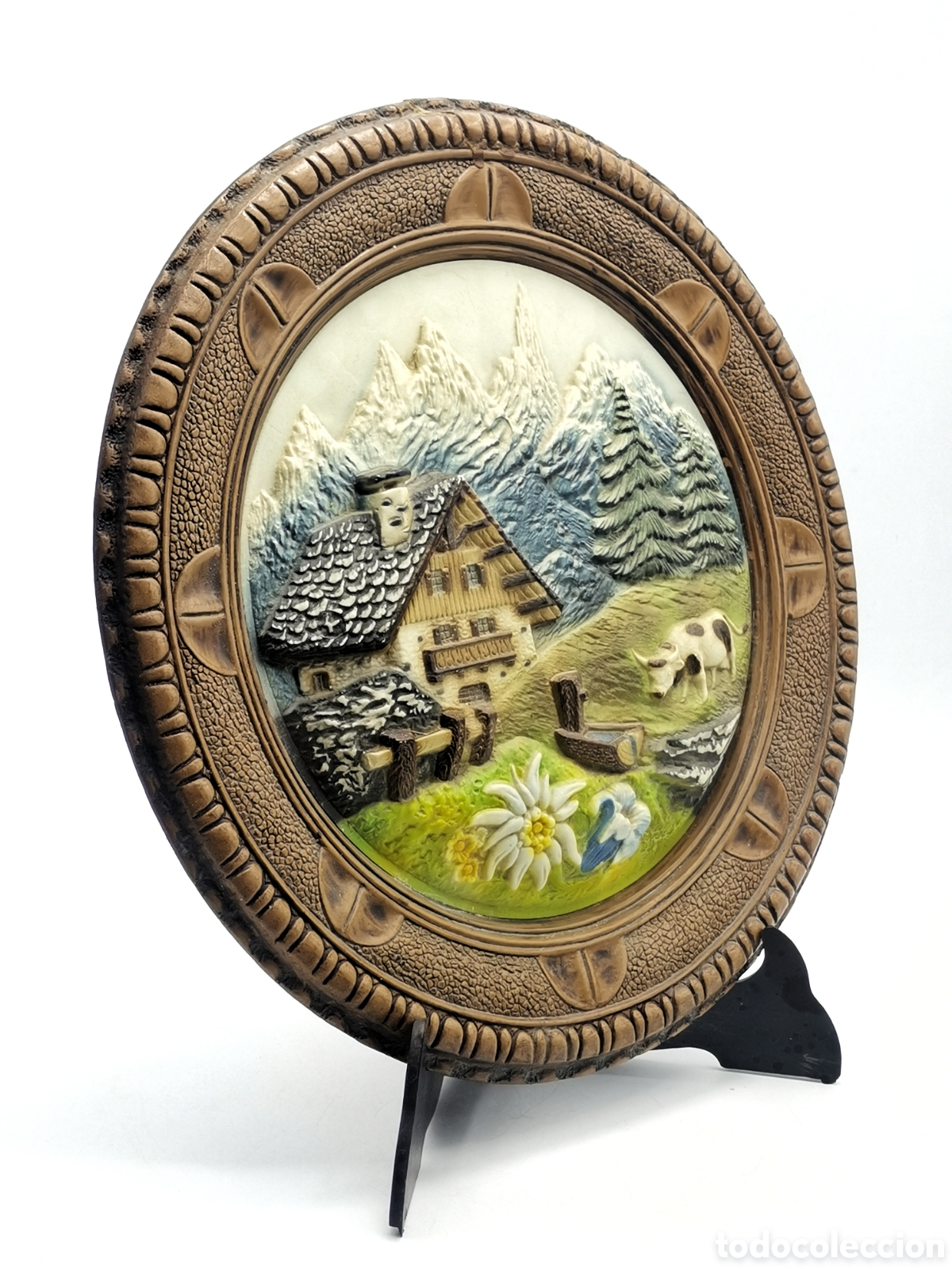 Vintage: PLATO EN RELIEVE QUE REPRESENTA CASA SUIZA Y MONTA&Ntilde;AS - Foto 4