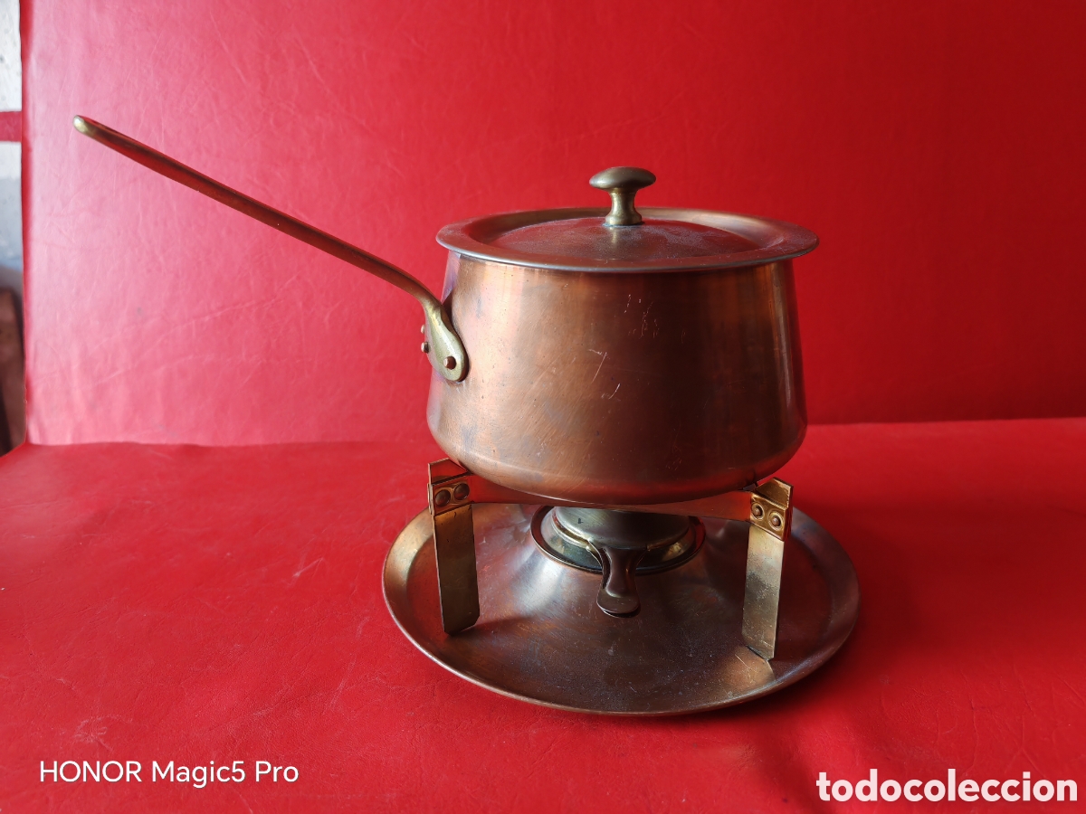 Vintage: Set de fondue vintage de cobre con soporte y quemador
