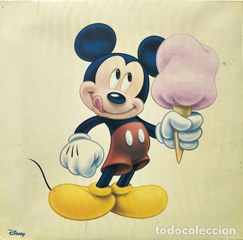 Vintage: POSTER ENMARCAD0 SOBRE BASTIDOR MICKEY MOUSE CON UN HELADO - CUADRO-1137