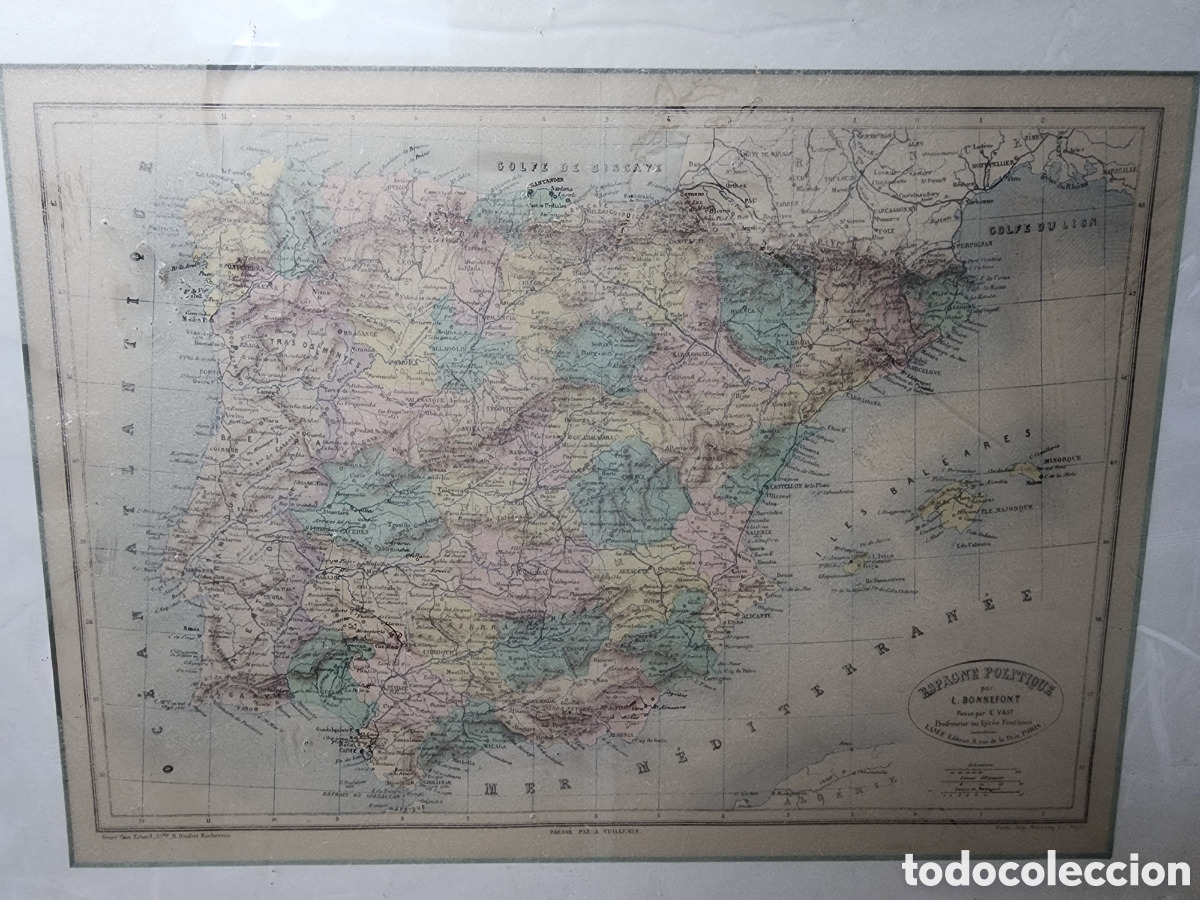 Vintage: Mapa antiguo de la antigua Iberia o Espa&ntilde;a, edici&oacute;n original de 1838 de un mapa de Pierre M Lapie. D