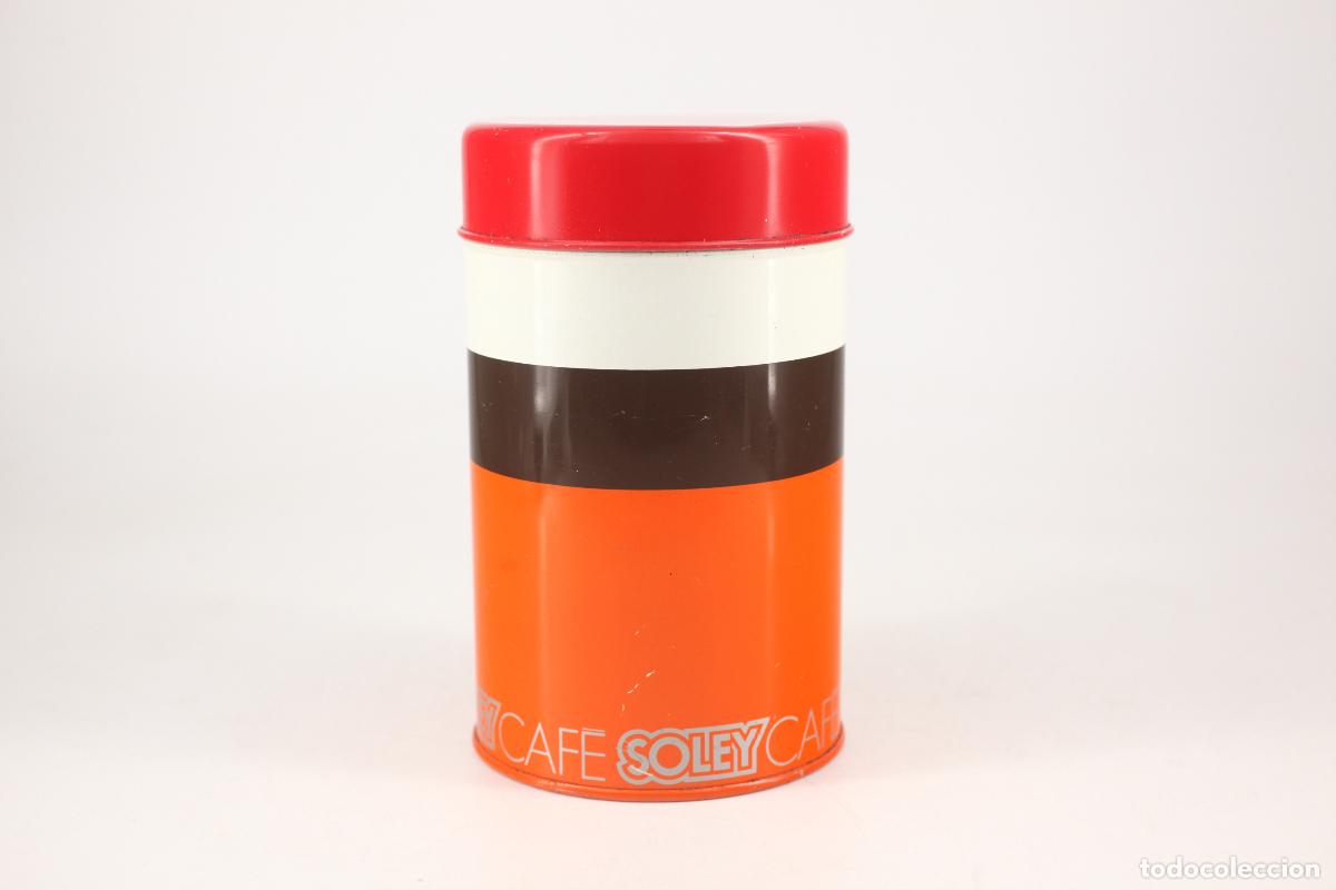 Vintage: bote lata caf&eacute; Soley Simel Espa&ntilde;a Estudi Baques naranja rojo blanco marr&oacute;n a&ntilde;os 70 vintage