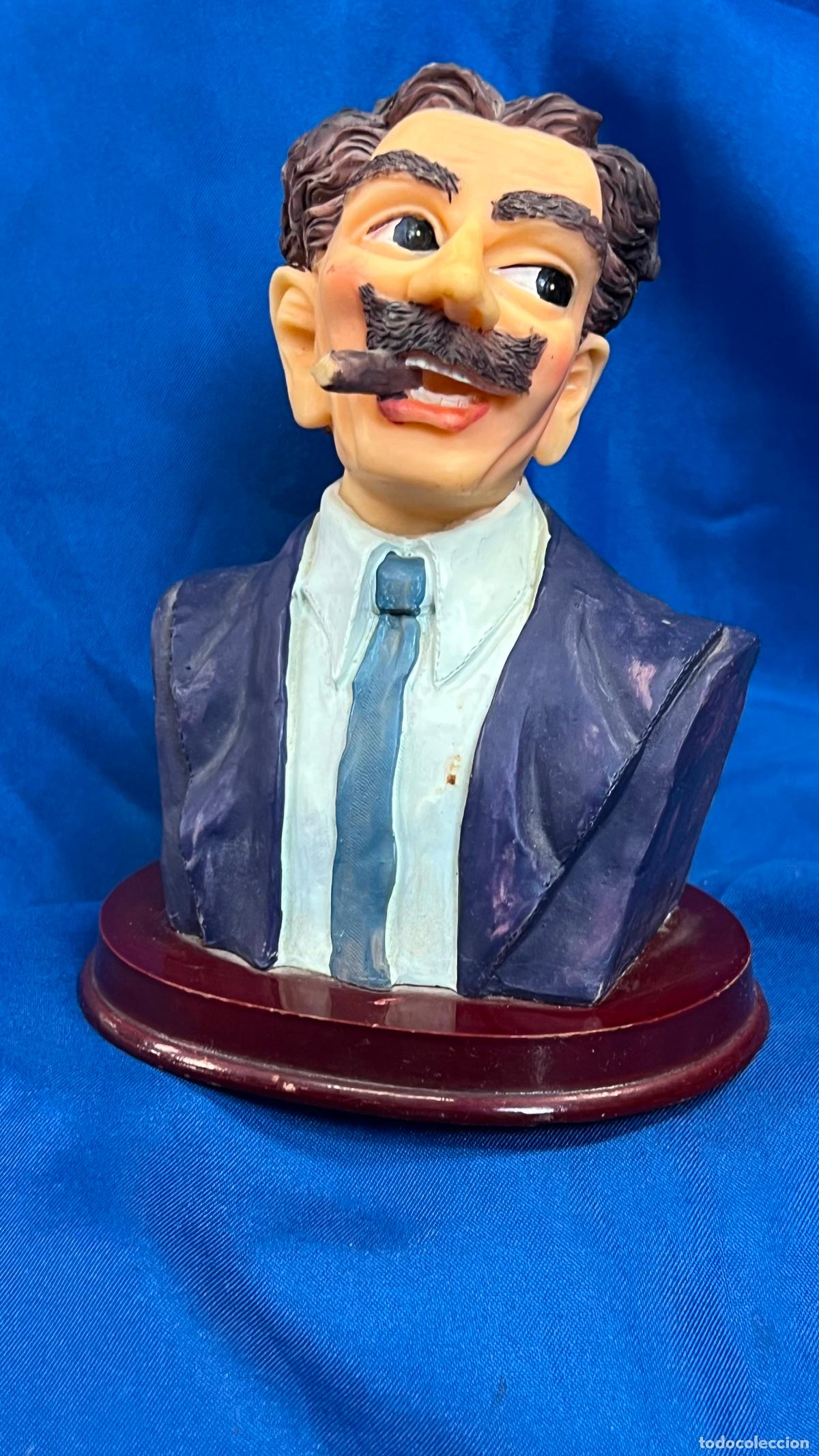 Vintage: Antiguo Busto Caricatura de Groucho Marx en Resina Pol&iacute;croma. Figura Vintage