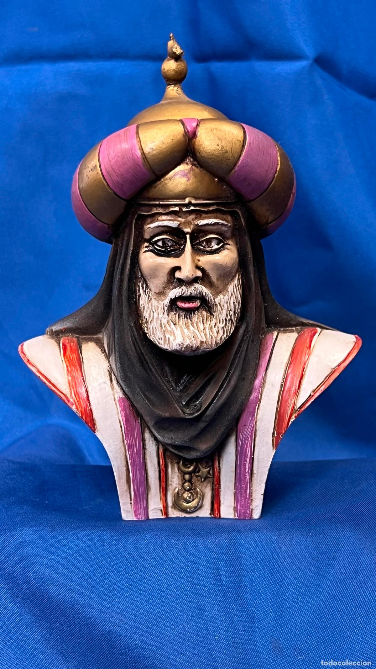 Vintage: Antiguo Busto del M&eacute;dico y Fil&oacute;sofo Avicena (Averroes) en Resina Pol&iacute;croma. Escultura Acad&eacute;mica