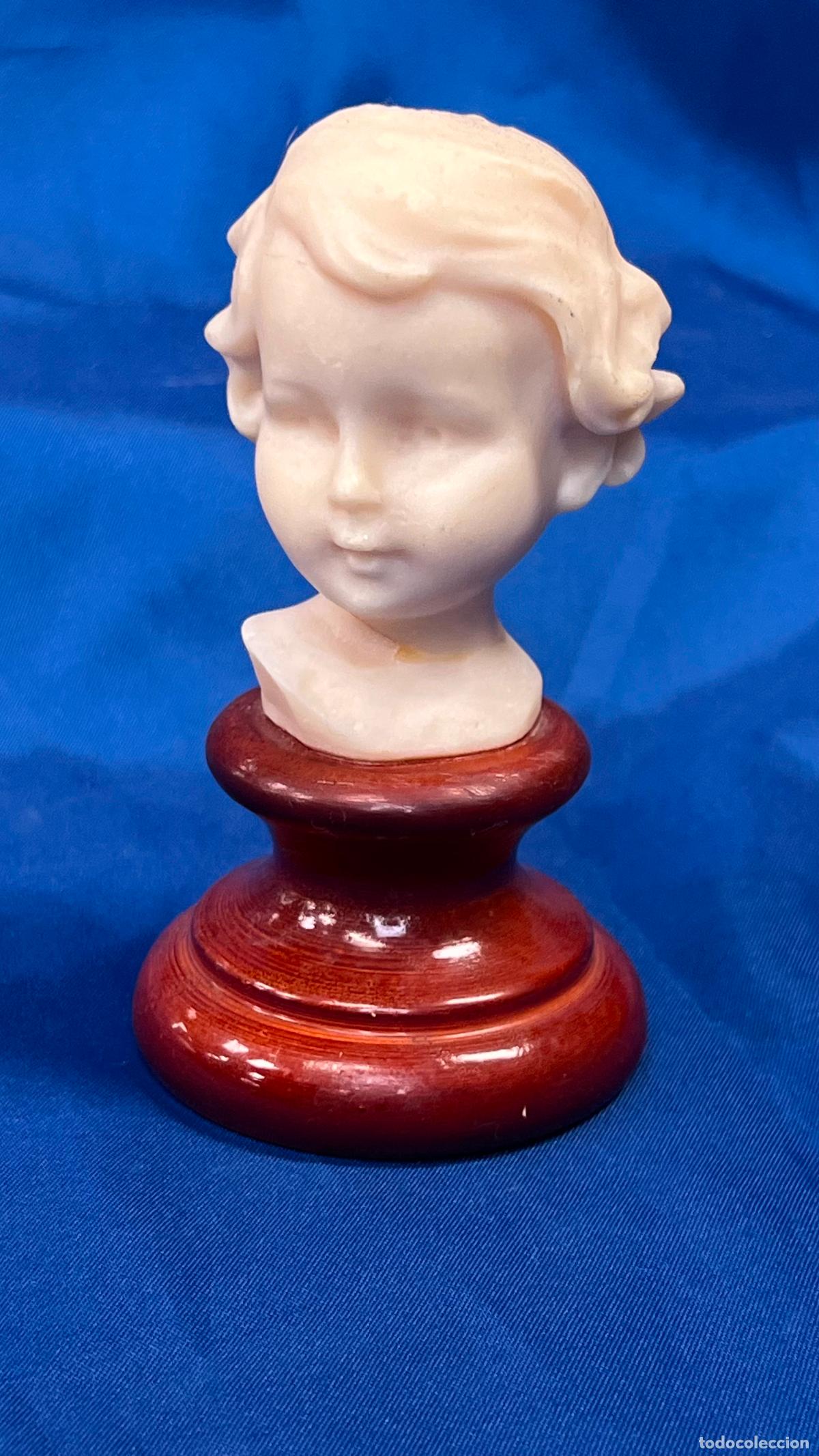 Vintage: Antiguo Busto Infantil de &Aacute;ngel / Ni&ntilde;o Jes&uacute;s en Alabastrina. Figura Cl&aacute;sica Vintage