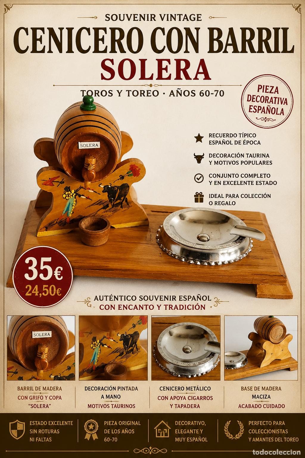 Vintage: CENICERO VINTAGE ESPA&Ntilde;OL CON BARRIL &lsquo;SOLERA&rsquo; | TOROS Y TOREO | A&Ntilde;OS 60-70