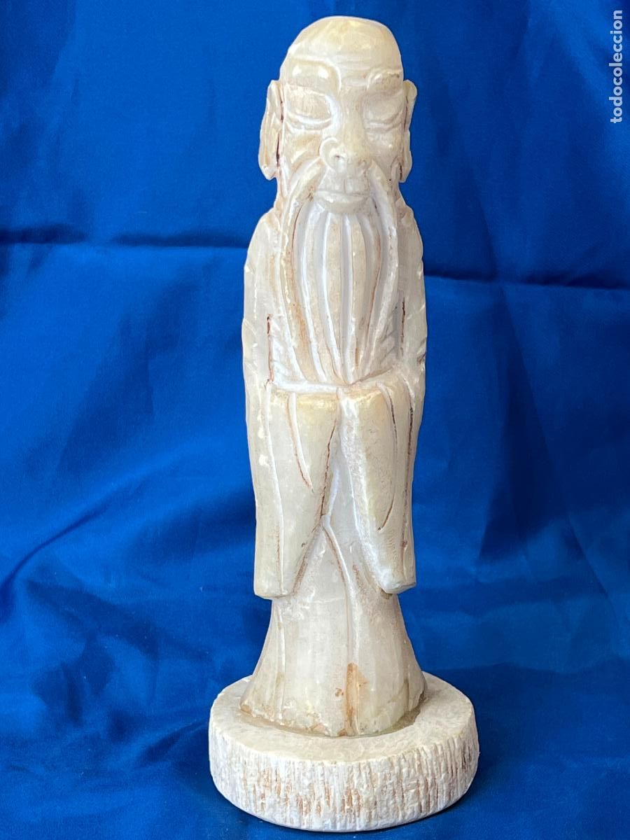 Vintage: Antigua Figura de Sabio Anciano Oriental en Alabastro tallado. Escultura de Alabastros Enia (Cintru&eacute;