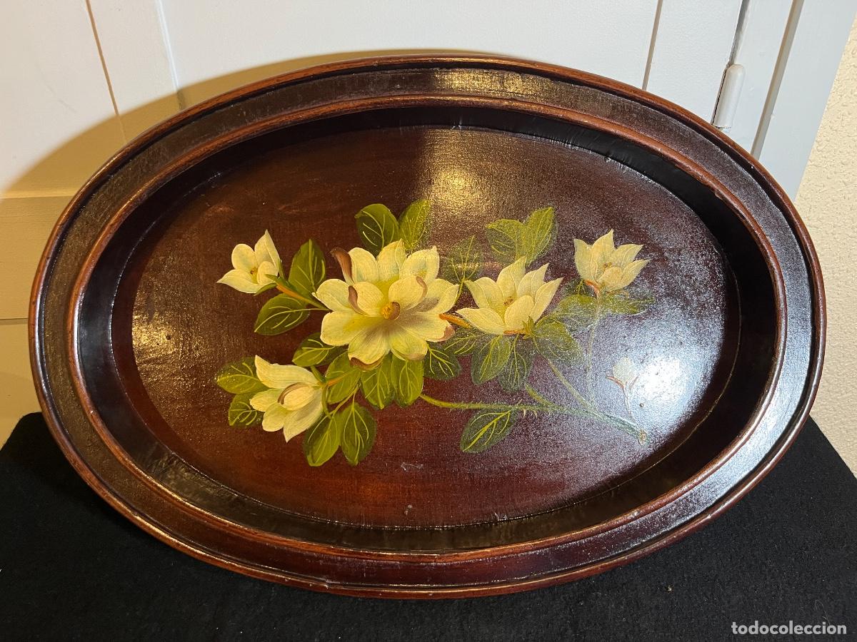 Vintage: Bandeja vintage madera pintada mano Mallorca flores folk art decoraci&oacute;n r&uacute;stica a&ntilde;os 70 80