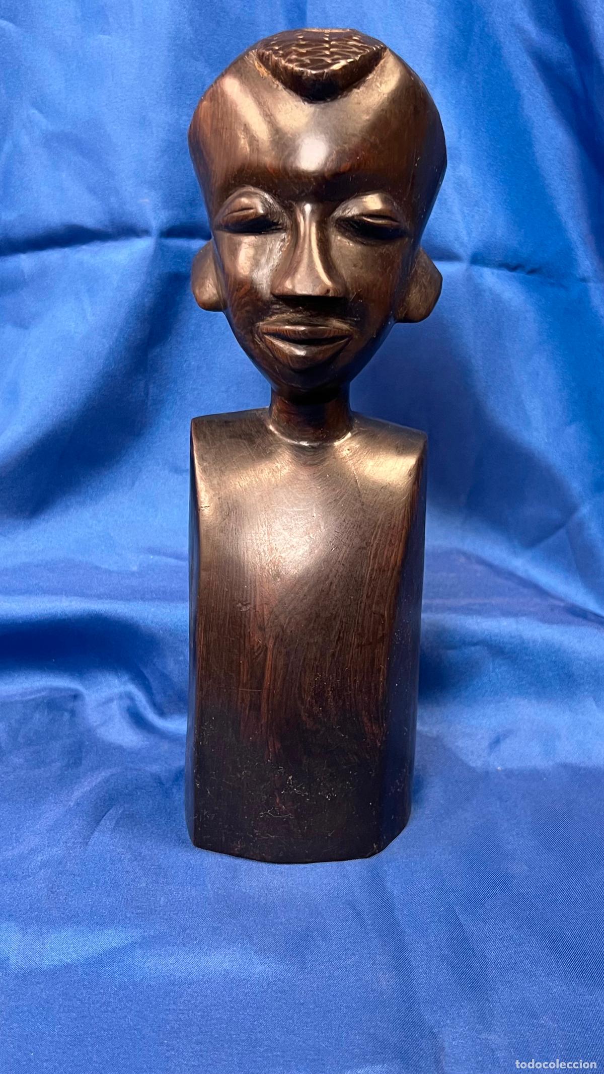 Vintage: ESCULTURA AFRO-TRIBAL: BUSTO TALLADO EN MADERA OSCURA