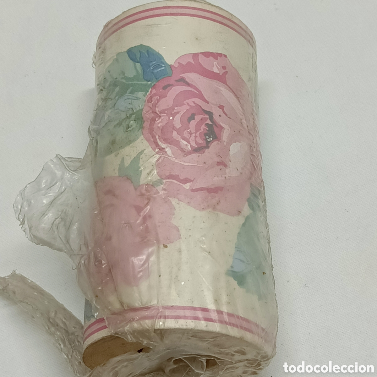 Vintage: Cenefa vintage, 11 cm, de papel pintado, motivo floral, rosas de color rosa.