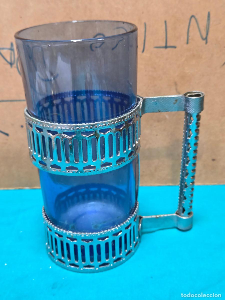 Vintage: jarra de cristal y calamina