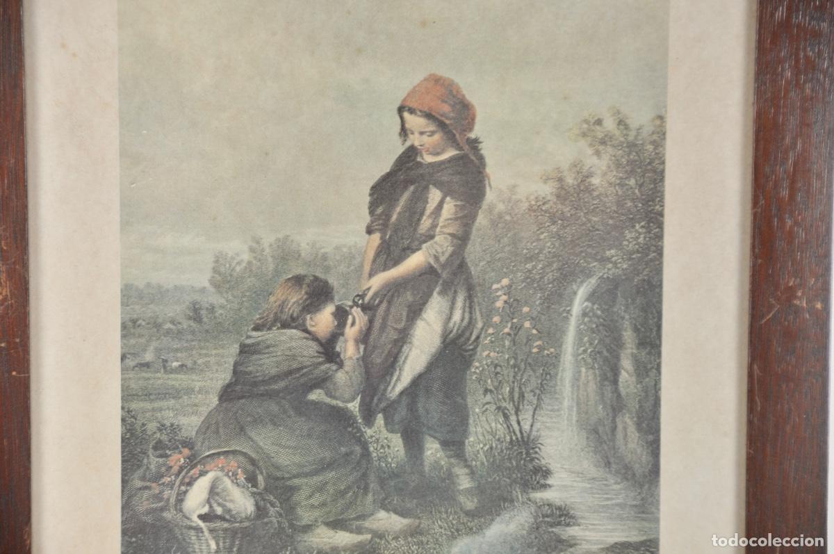 Vintage: Cuadro l&aacute;mina ni&ntilde;os bebiendo - Foto 2