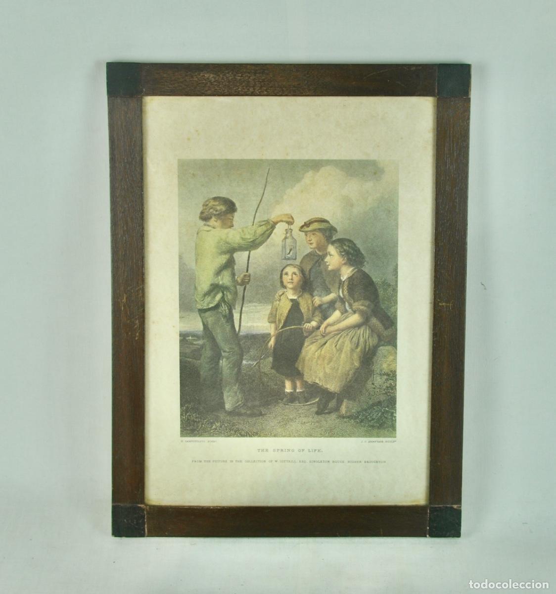 Vintage: Cuadro ni&ntilde;os con lagarto - Foto 1