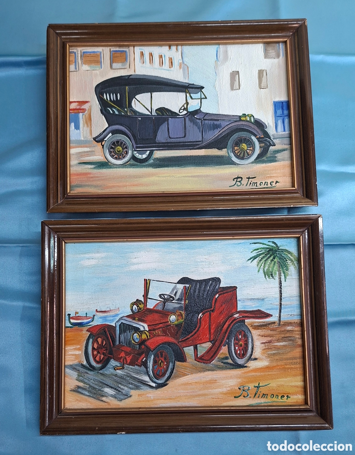 Vintage: 2 &Oacute;leos sobre lienzo: Coches Antiguos
