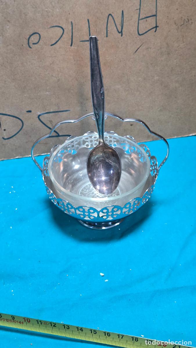 Vintage: azucarero de acero y cristal