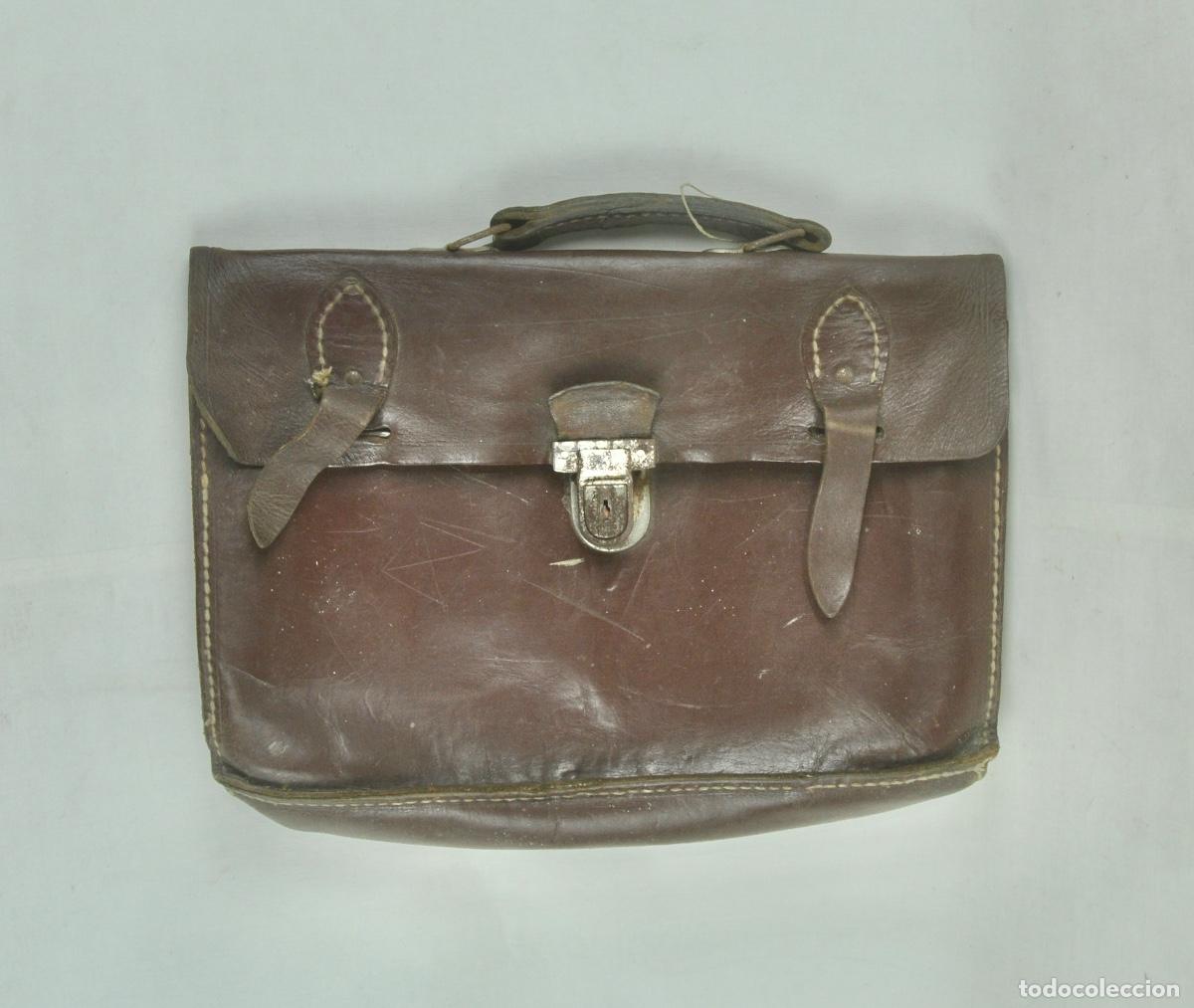 Vintage: Cartera colegio en piel cierres frontales