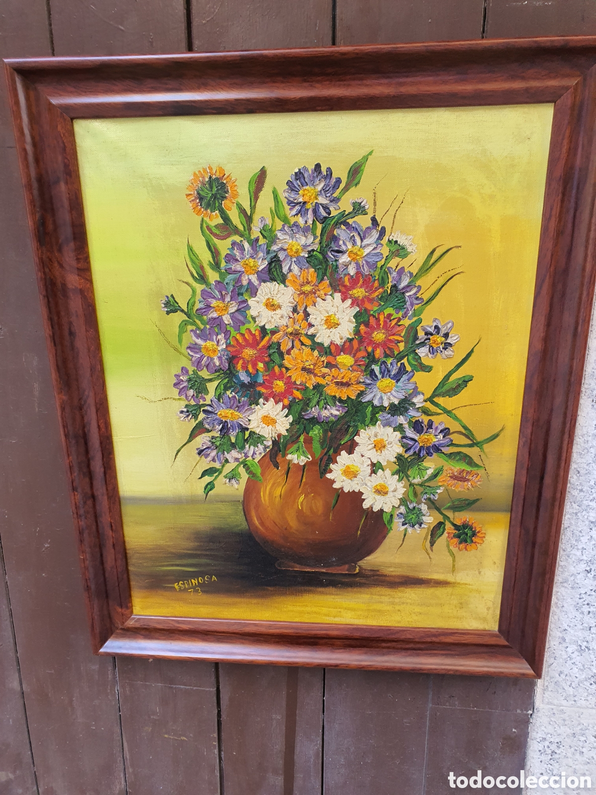Vintage: Cuadro con flores pintado al olio