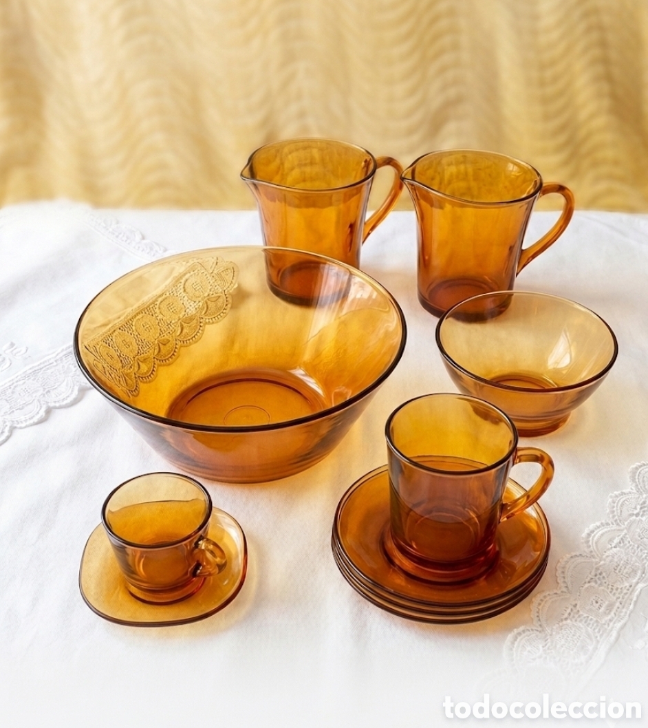 Vintage: Exclusivo Lote Duralex &Aacute;mbar Vintage | Piezas Raras de Colecci&oacute;n (10 uds)