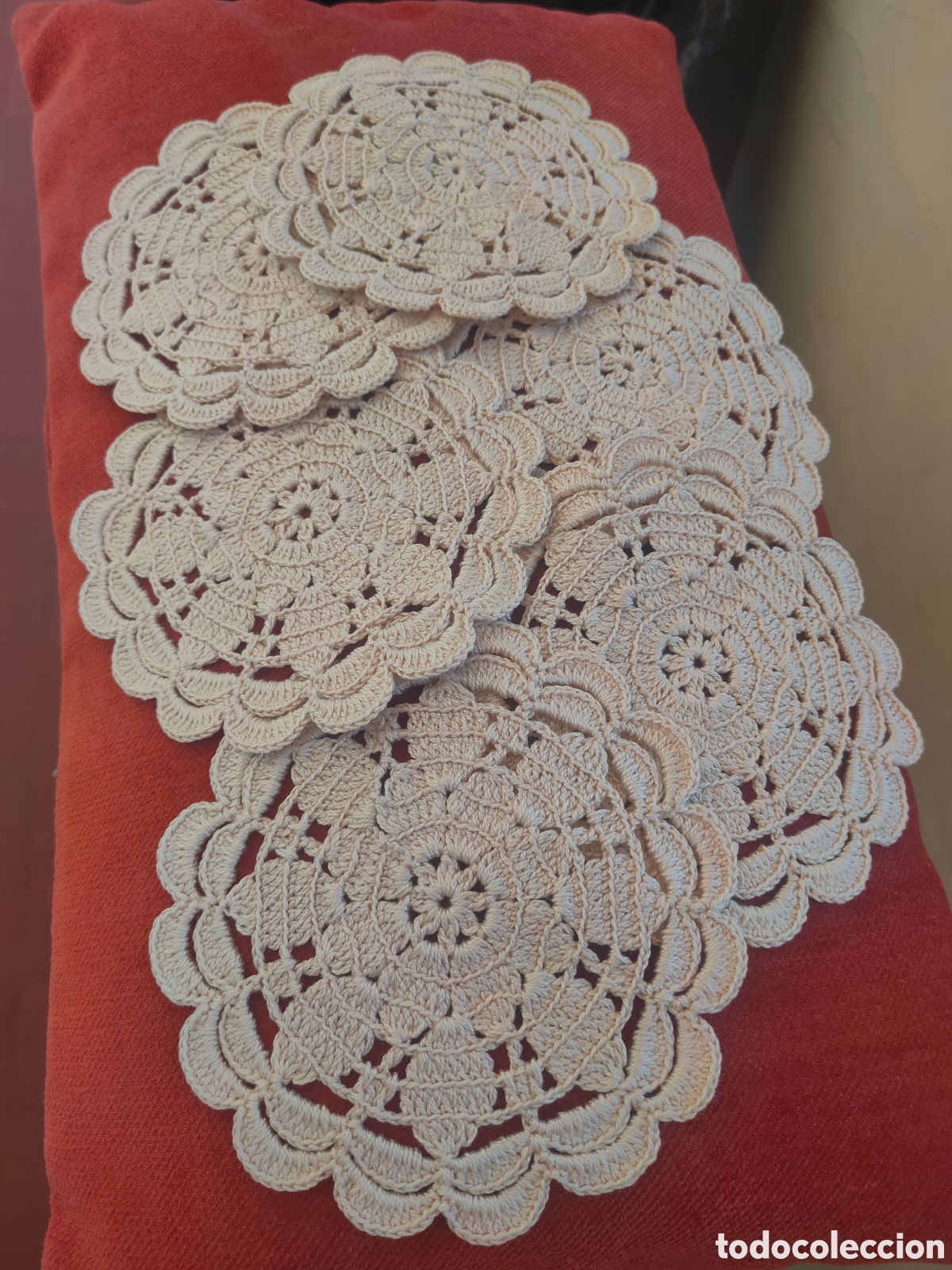Vintage: 6 posavasos crochet 14 cm di&aacute;metro