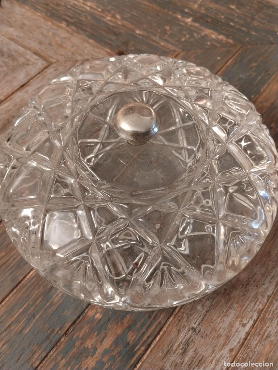 Vintage: Bombonera / recipiente de cristal vintage con tapa &ndash; patr&oacute;n geom&eacute;trico
