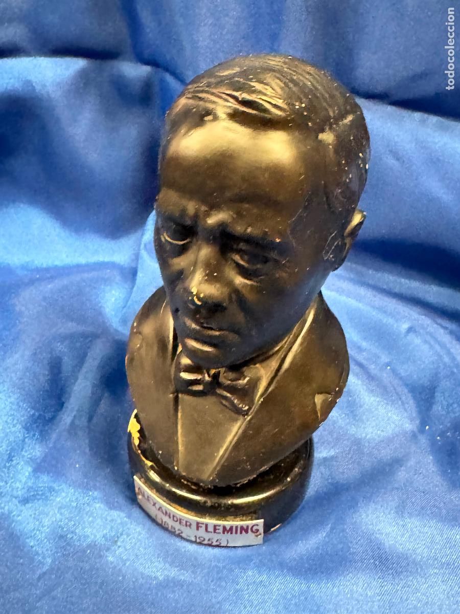 Vintage: BUSTO DEL CIENT&Iacute;FICO ALEXANDER FLEMING EN ESCAYOLA P&Aacute;TINA BRONCE - OBJETO DE GABINETE M&Eacute;DIC