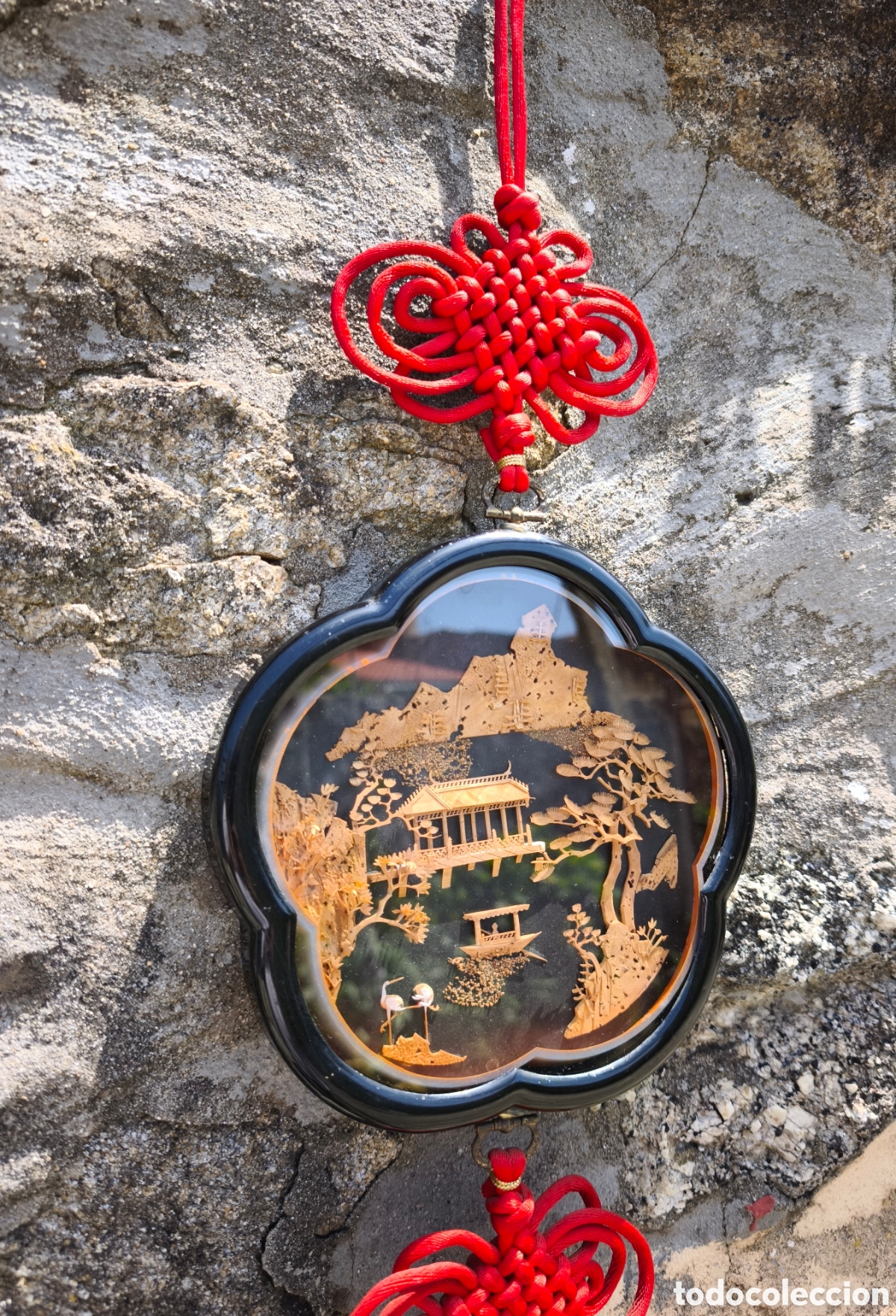 Vintage: Diorama Corcho Oriental Grullas Pagoda Vintage