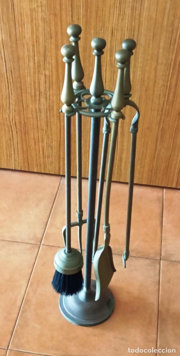 Vintage: Juego herramientas chimenea lat&oacute;n