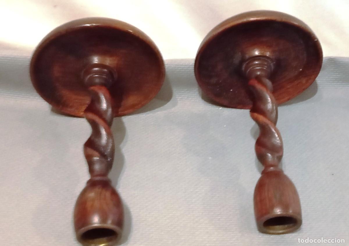 Vintage: Pareja Candelabros Madera Antiguos - Foto 4