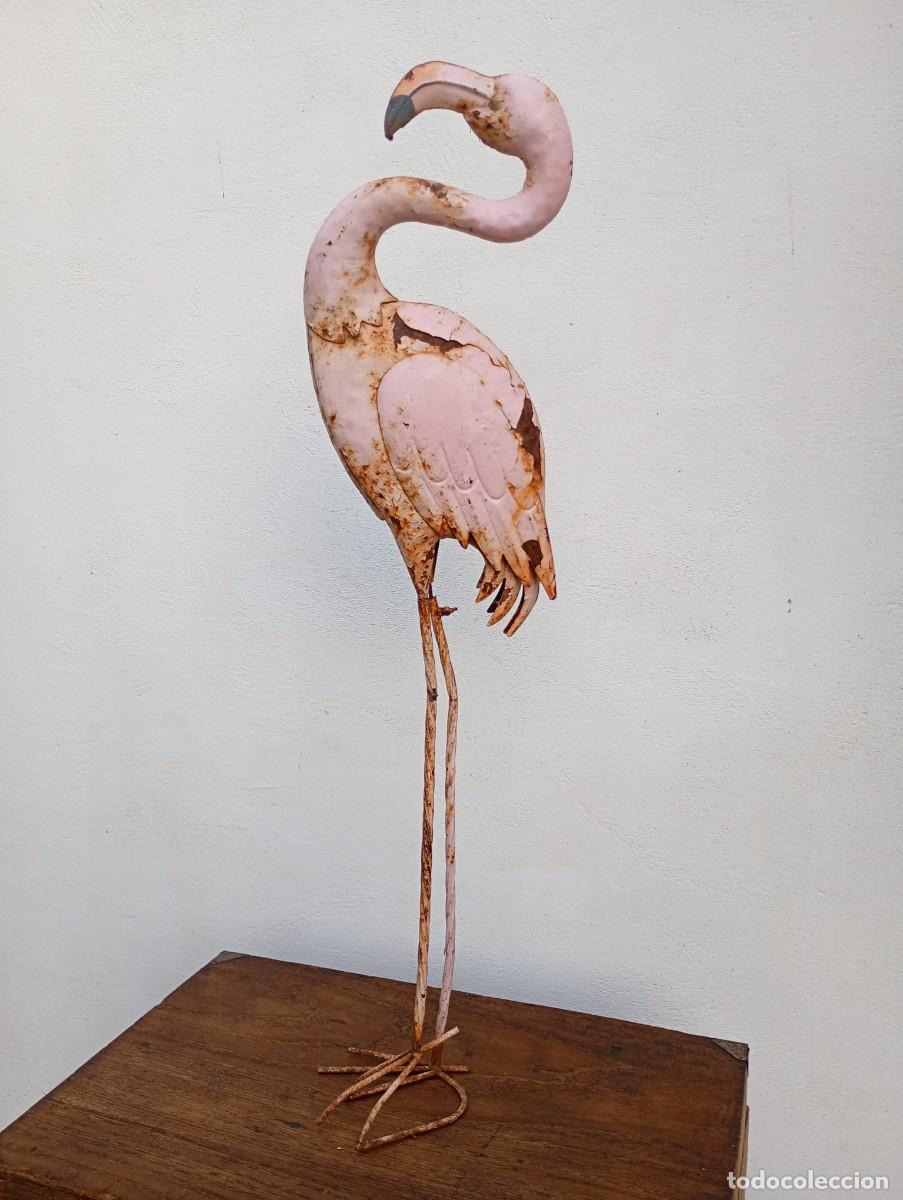 Vintage: Antigua escultura figura flamenco hierro jardin vintage mid century