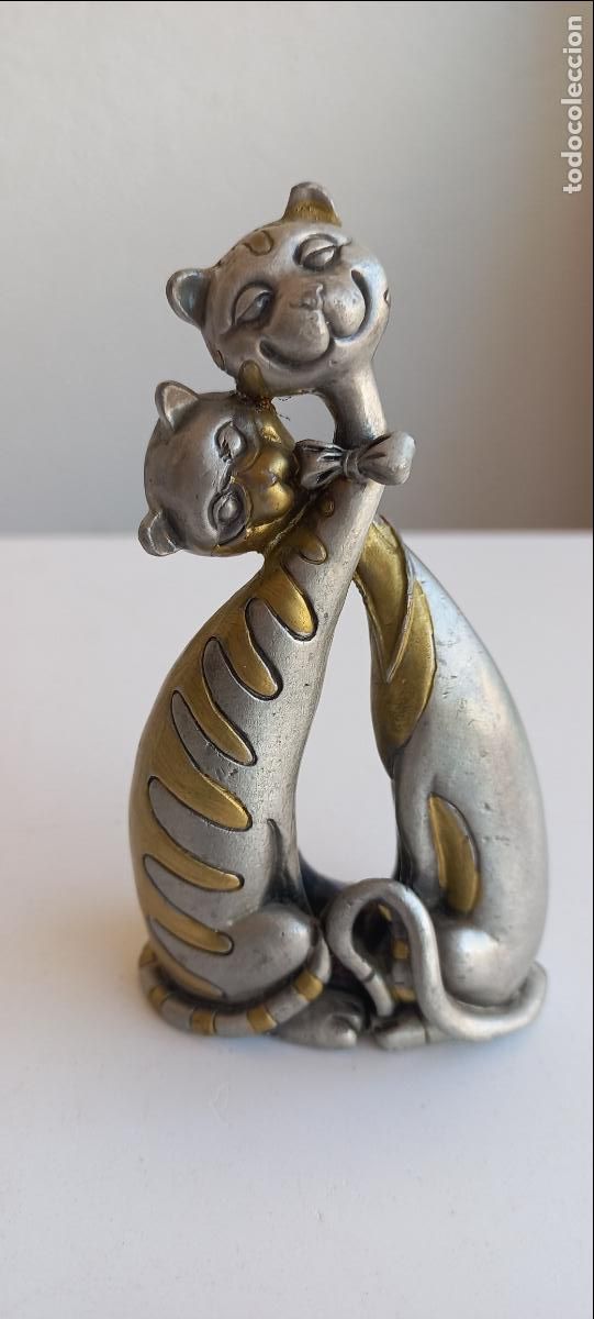 Vintage: Pareja de gatos, de metal plateado. Figura.