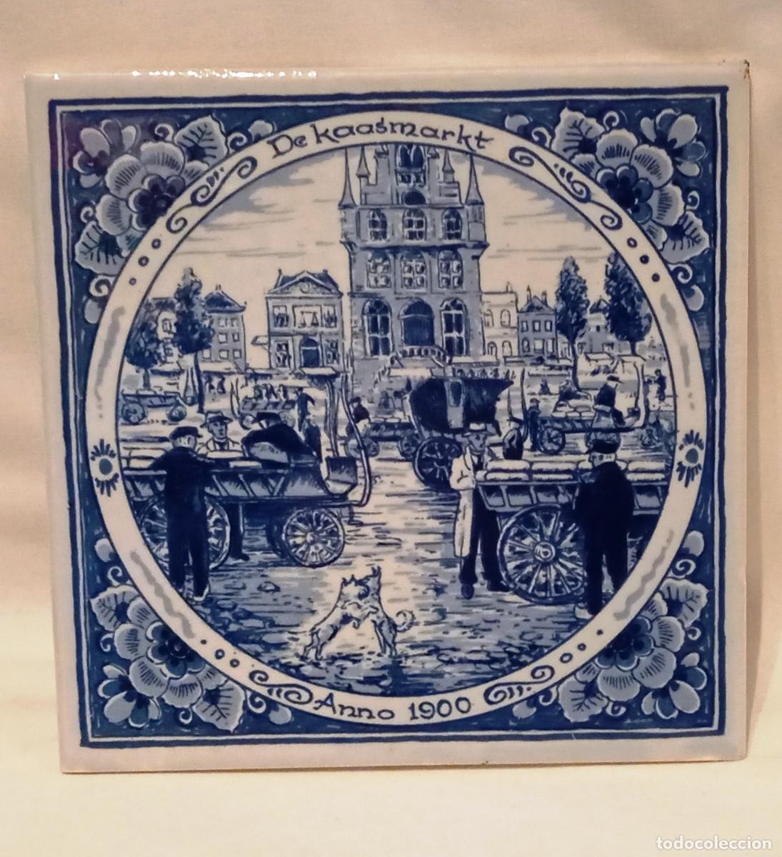 Vintage: Azulejo Delft Blue De kaasmarkt