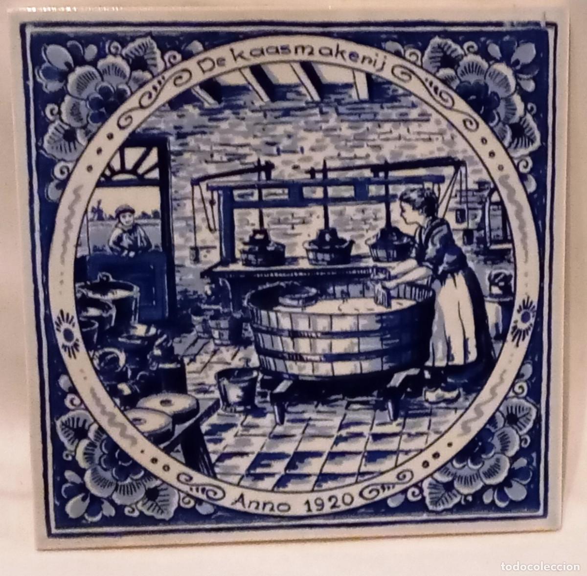 Vintage: Azulejo Delft Blue De kaasmakerij Anno 1920