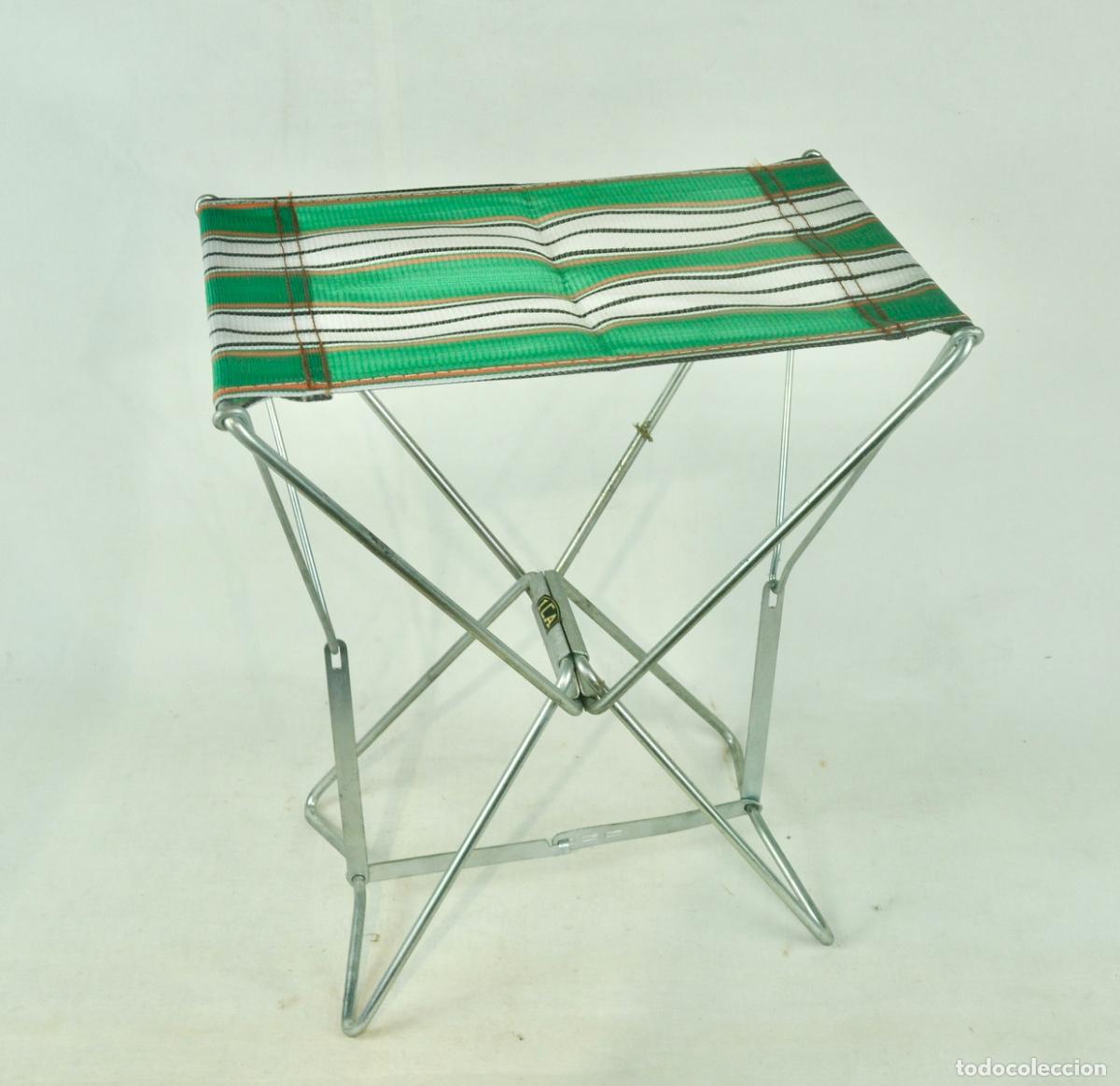 Vintage: Silla camping plegable verde y blanca