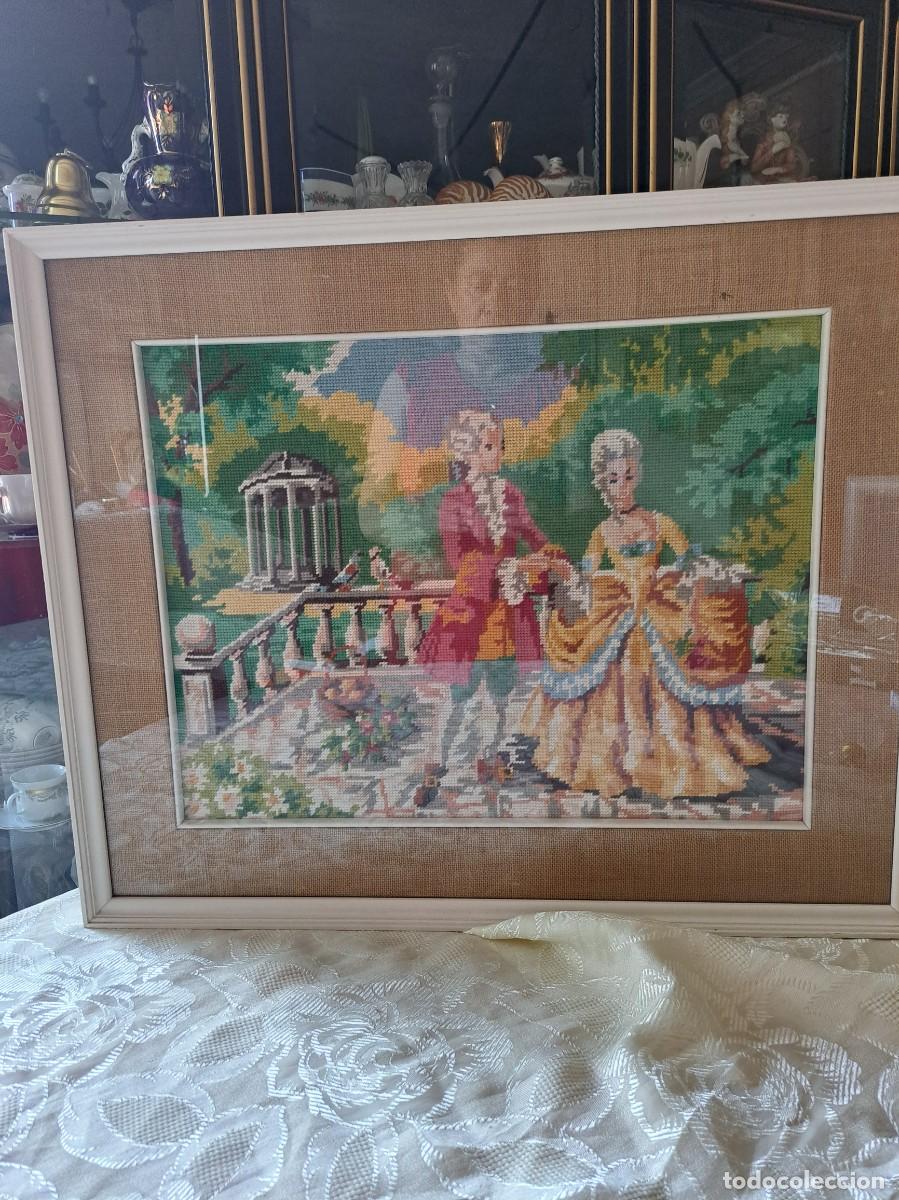 Vintage: Bonito cuadro de &eacute;poca victoriana bordado a mano.