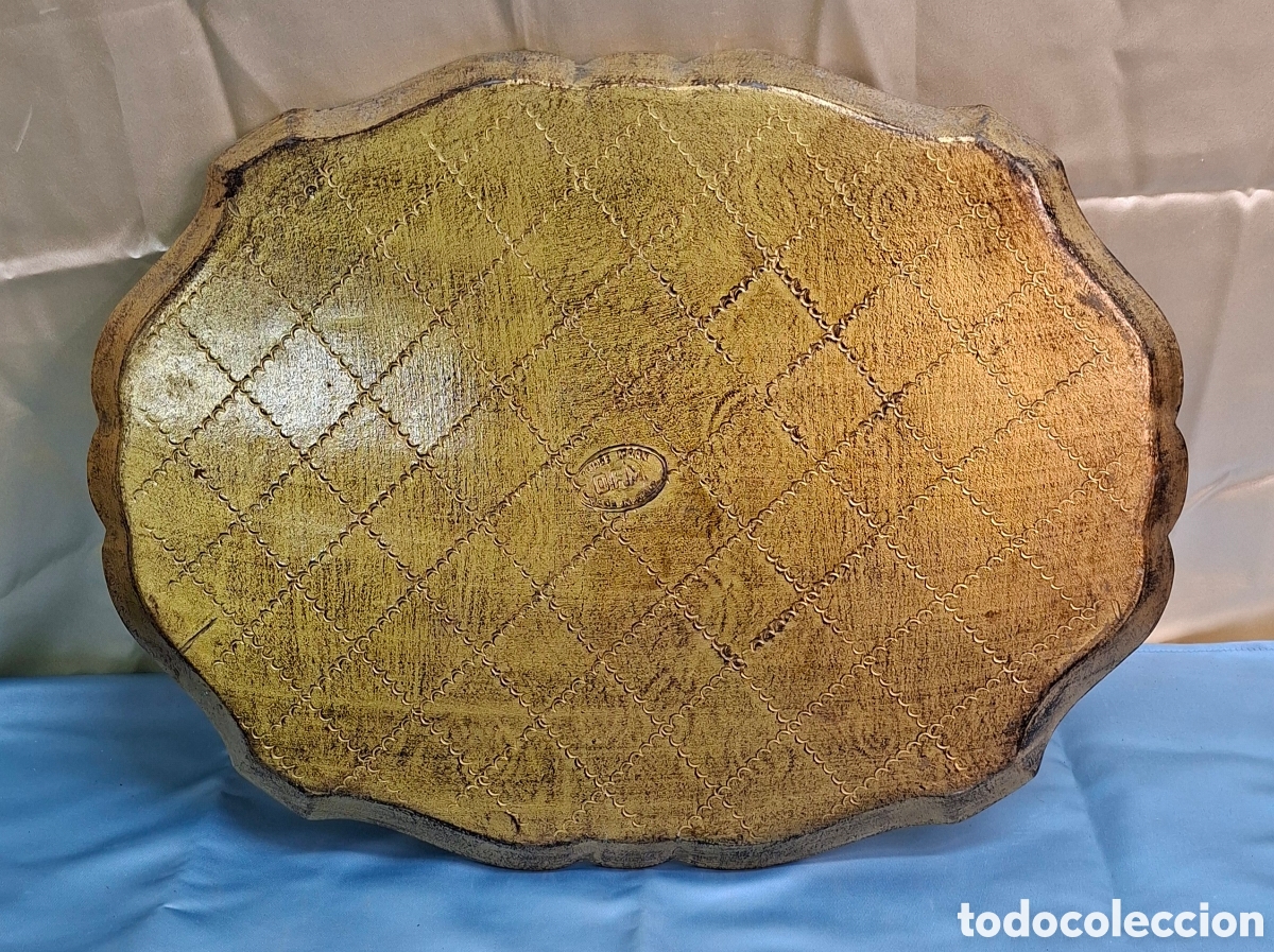 Vintage: Bandeja decorativa azul y dorada - Foto 2