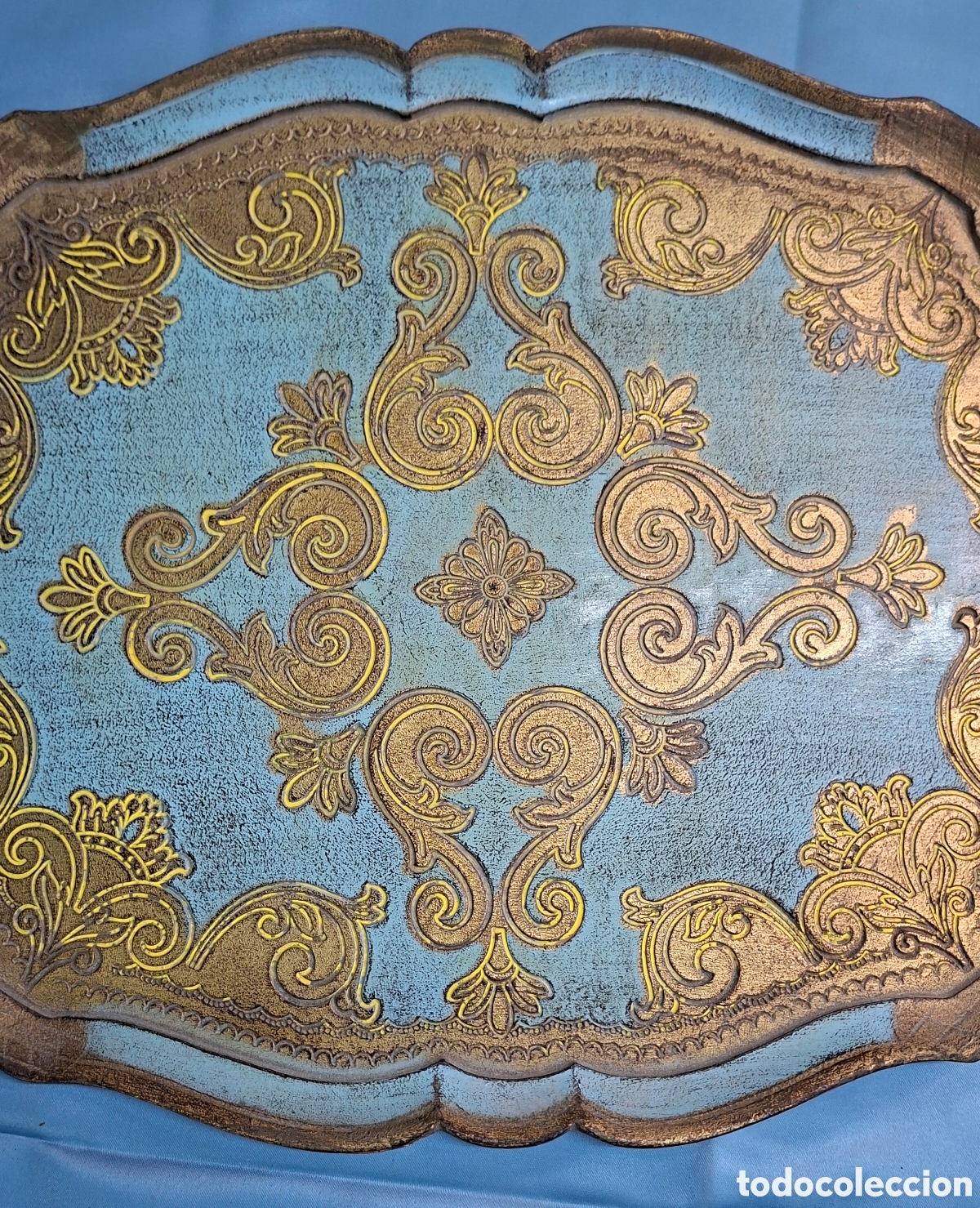 Vintage: Bandeja decorativa azul y dorada - Foto 4