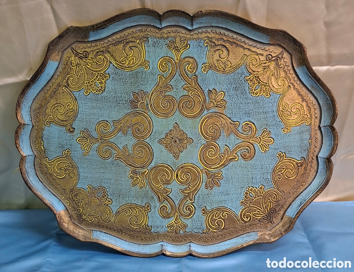 Vintage: Bandeja decorativa azul y dorada - Foto 6