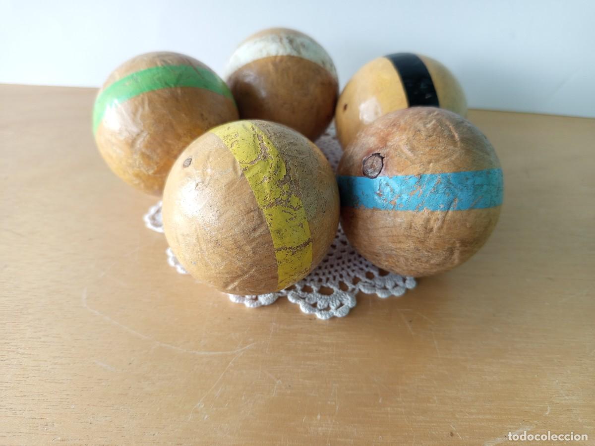 Vintage: Bolas de croquet de madera a rayas vintage 5 unidades