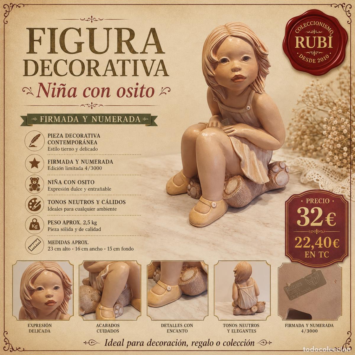 Vintage: FIGURA DECORATIVA &ldquo;NI&Ntilde;A CON OSITO&rdquo; &middot; FIRMADA Y NUMERADA 4/3000 &middot; 23 CM