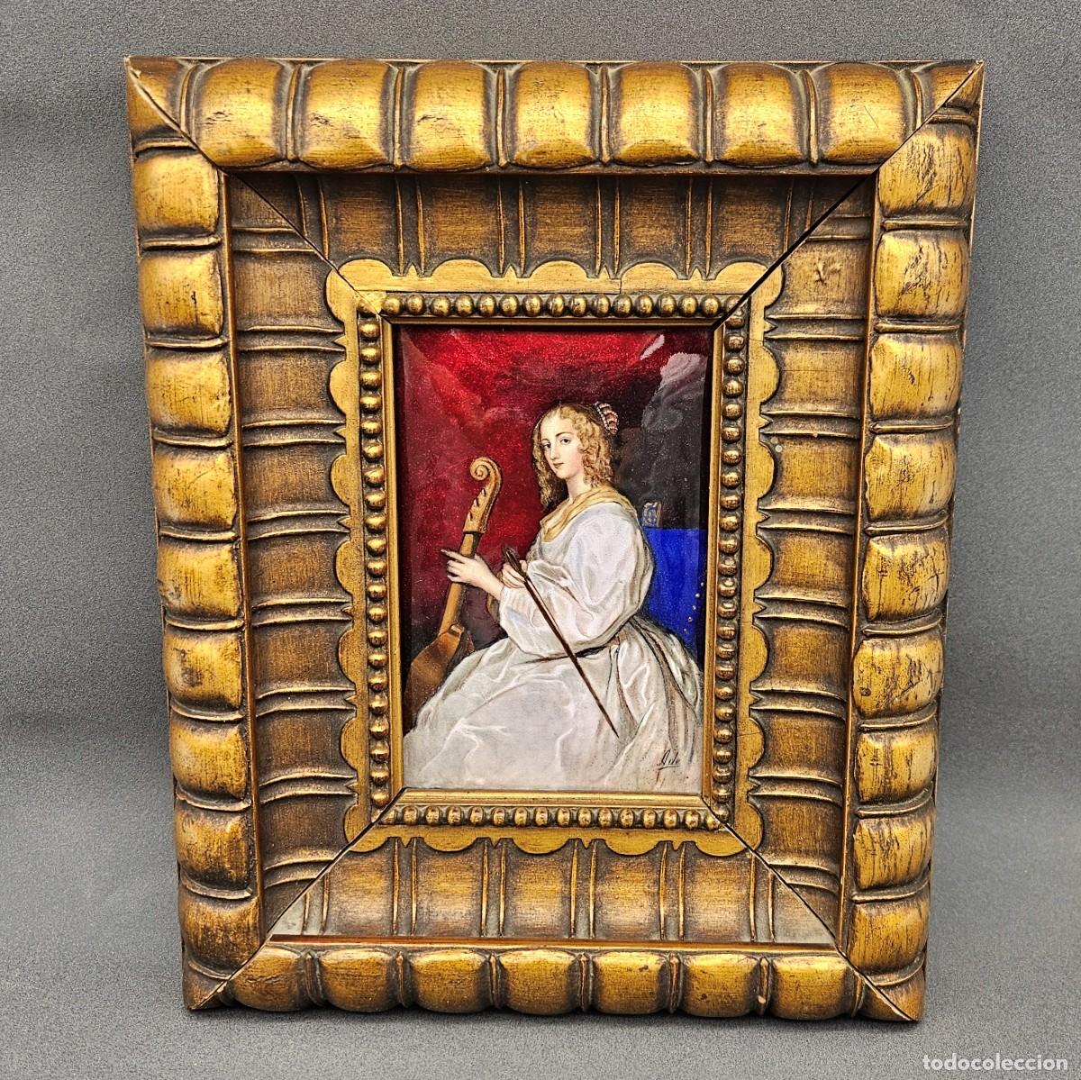 Vintage: Retrato enmarcado y esmaltado de Maria Ruthven de van Dyck. 1900 - 1920