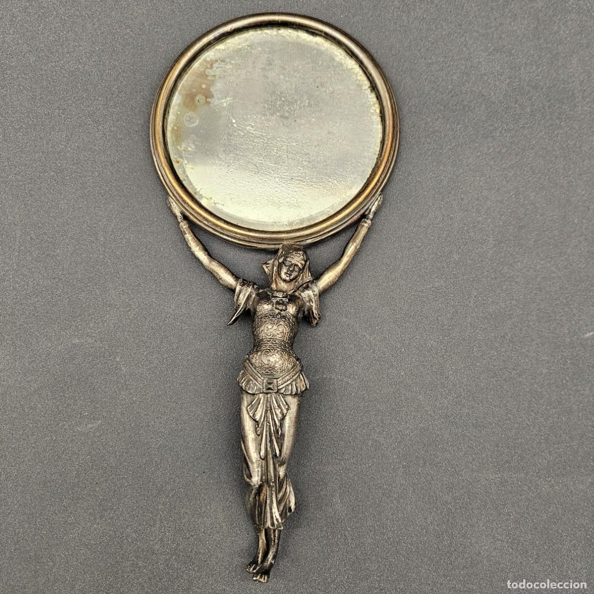 Vintage: Espejo art nouveau de mano plateado. 1900 - 1920