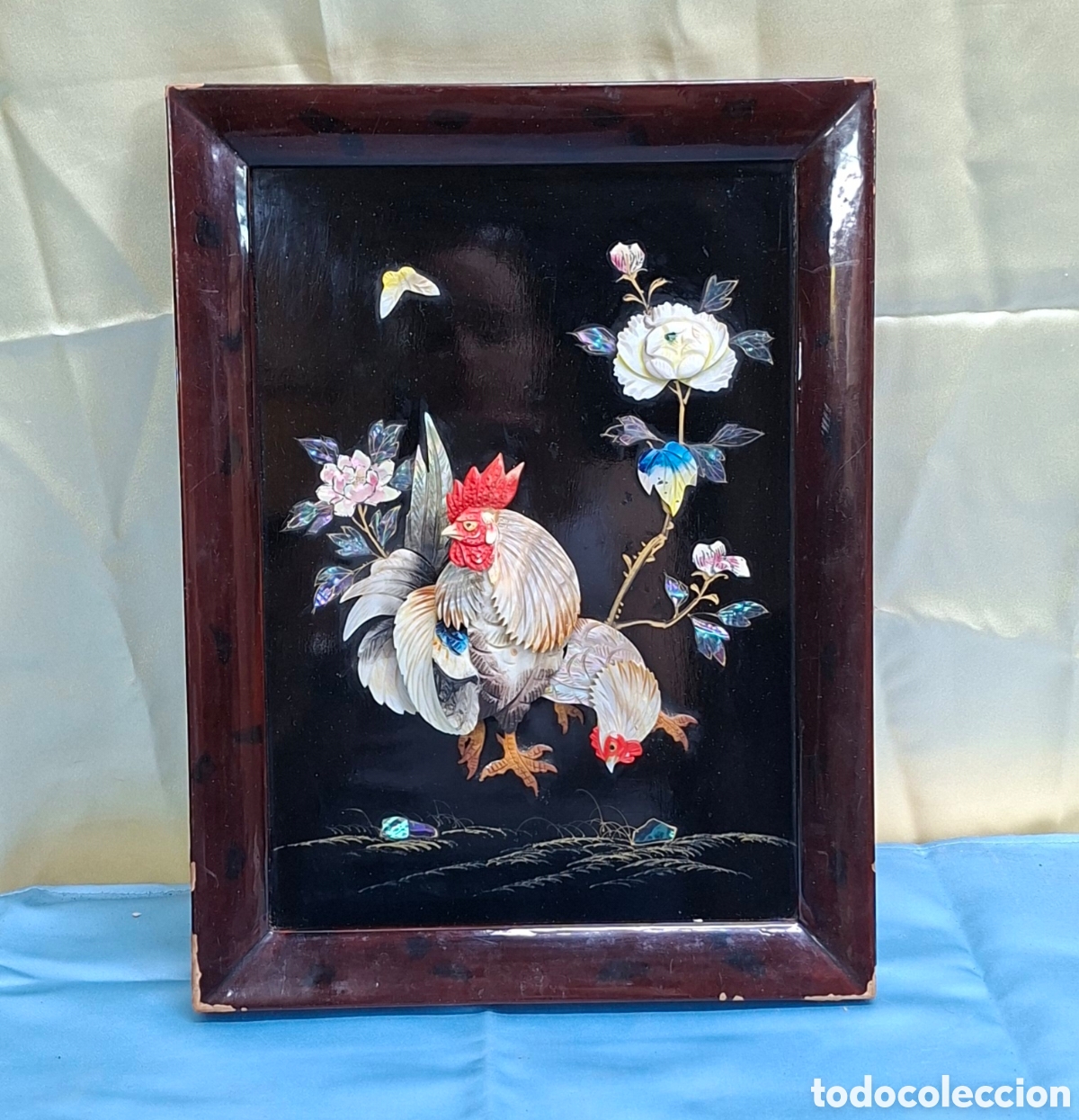 Vintage: Cuadro con gallos y flores vintage