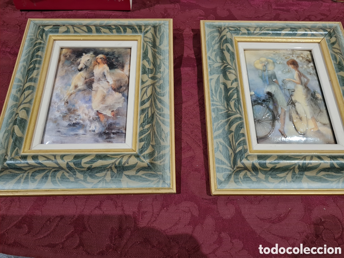 Vintage: Pareja de cuadros(parecen esmaltes) o chapa