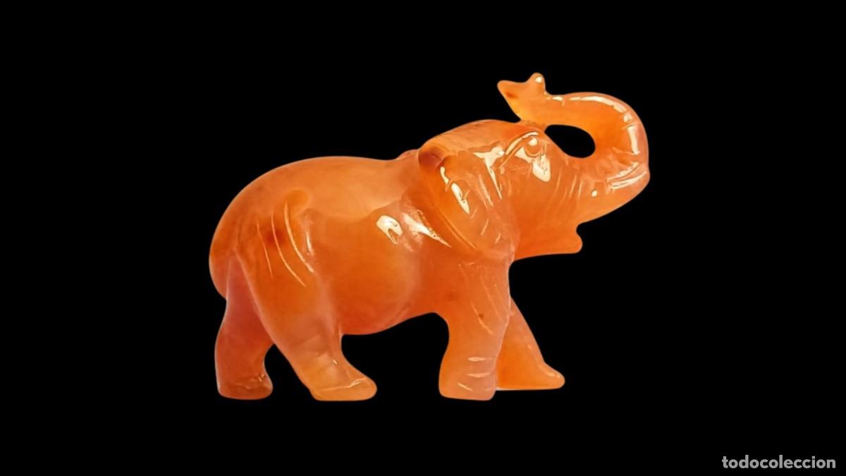 Vintage: FIGURA ELEFANTE TALLADA EN AVENTURINA NARANJA - PIEDRA SEMIPRECIOSA - VINTAGE A&Ntilde;OS 70/80