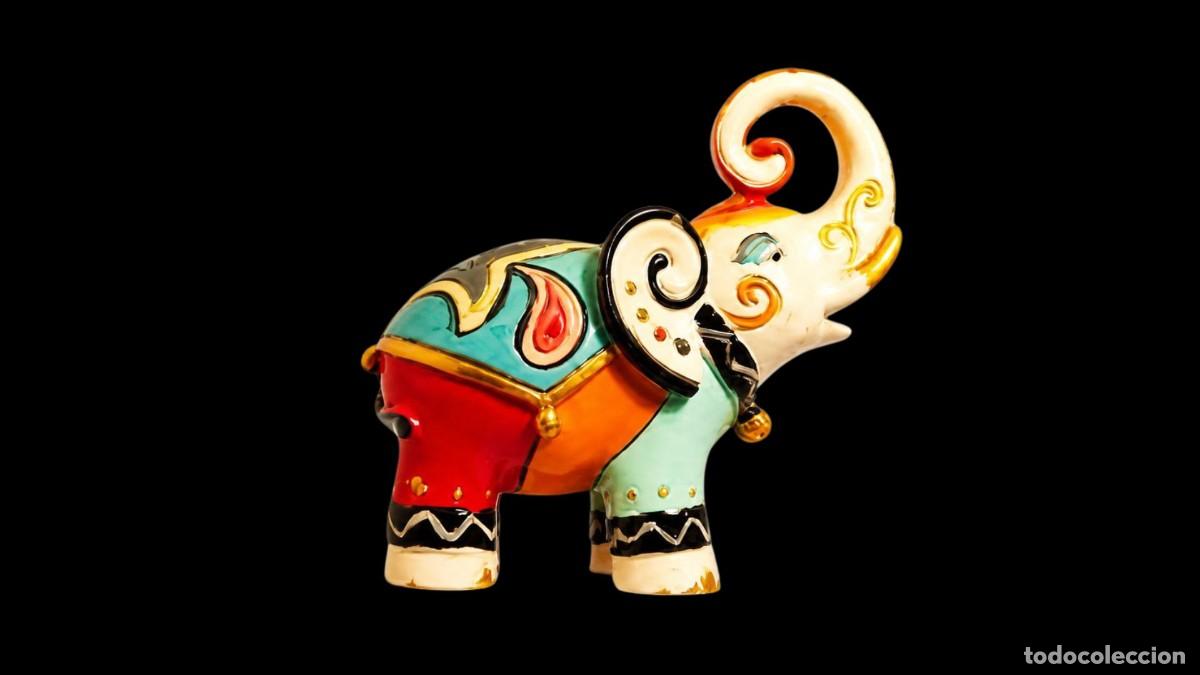 Vintage: FIGURA MINIATURA ELEFANTE PINTADO A MANO - DECORACI&Oacute;N INDIA - VINTAGE